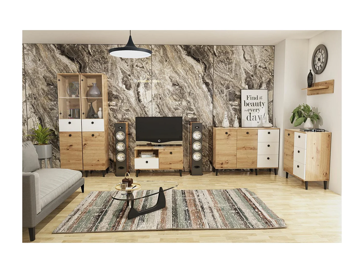 TV-Schrank Vicktoria TV-Lowboard Fernsehschrank mit Schublade und mit Scharniertür Eiche