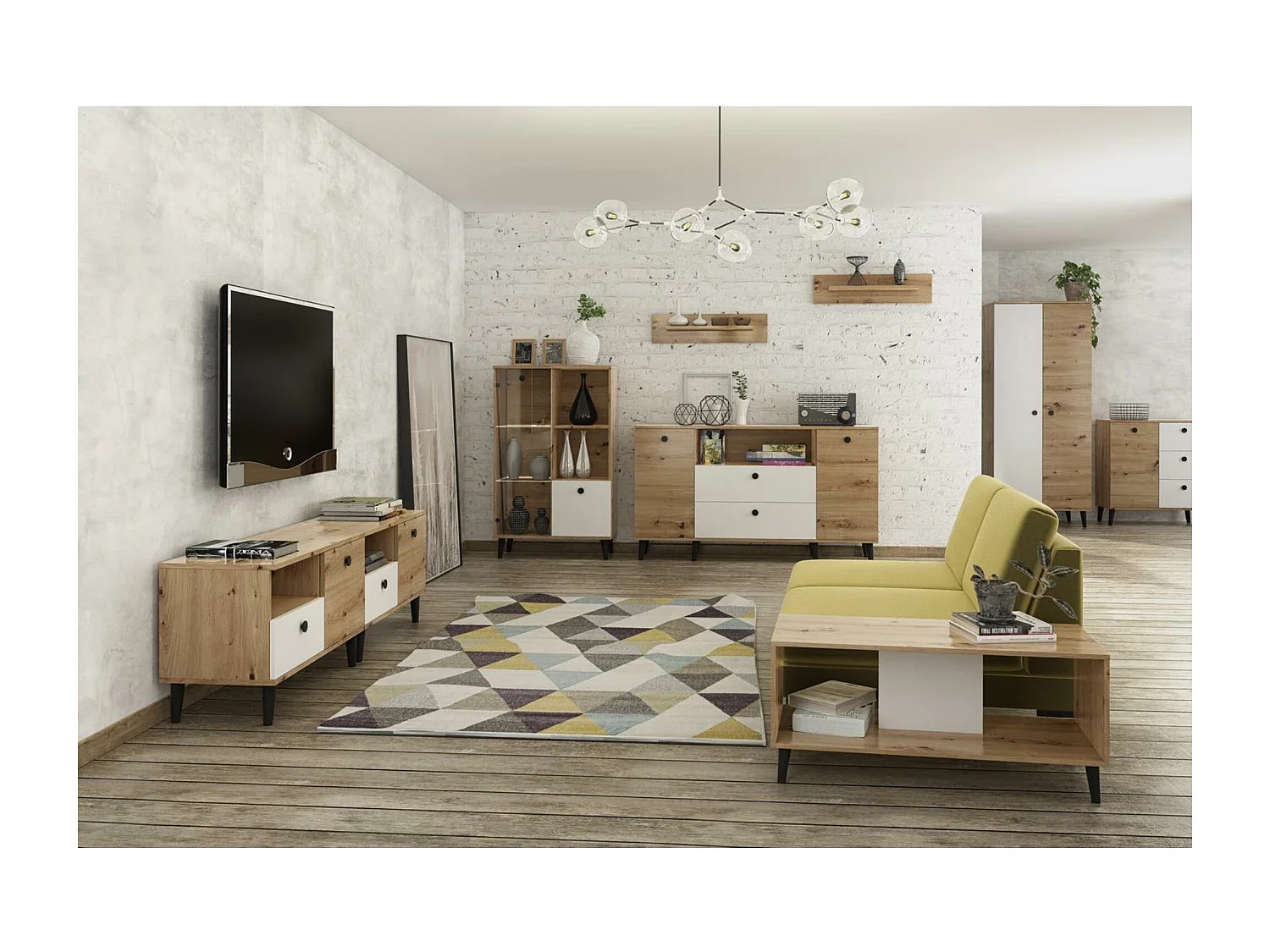 TV-Schrank Vicktoria TV-Lowboard Fernsehschrank mit Schublade und mit Scharniertür Eiche