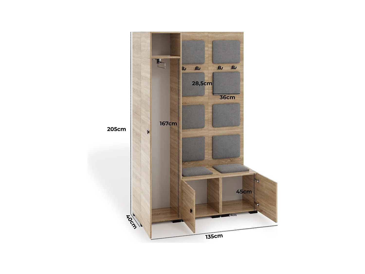 Garderobenset Flurgarderobe Garderobe Vicktoria XI Dielenschrank Flur Flurmöbel Sonoma