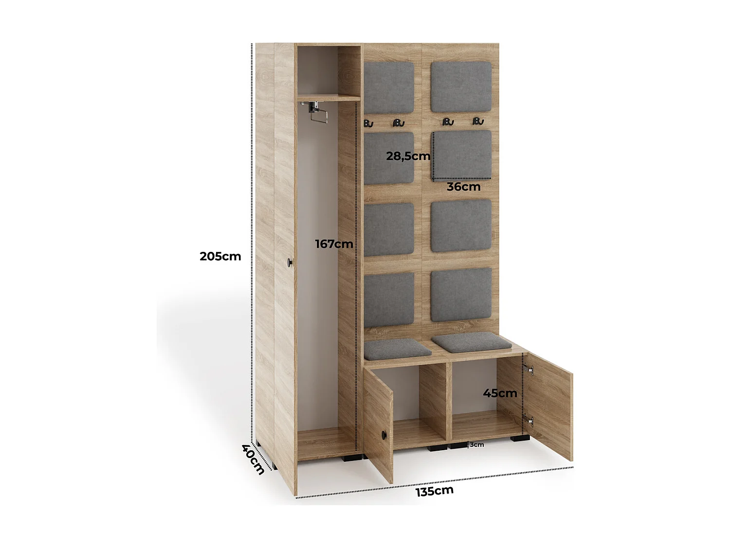 Garderobenset Flurgarderobe Garderobe Vicktoria XI Dielenschrank Flur Flurmöbel Sonoma