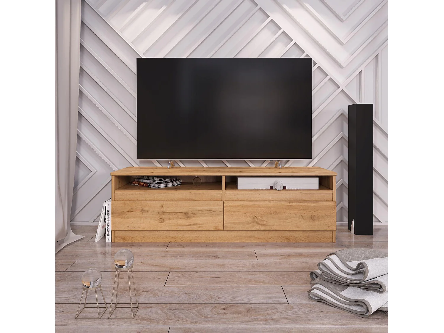 TV-Schrank LALA 120W, Fernsehschrank 2 Schubladen 120 cm (wotan)