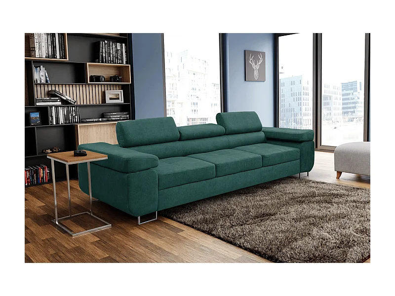 Couch Marlene mit verstellbaren Kopfstützen 274 x 97 cm, Schlaffunktion Wohnzimmersofa 3 Sitzer Freistehendes Polstersofa Sofa, grün