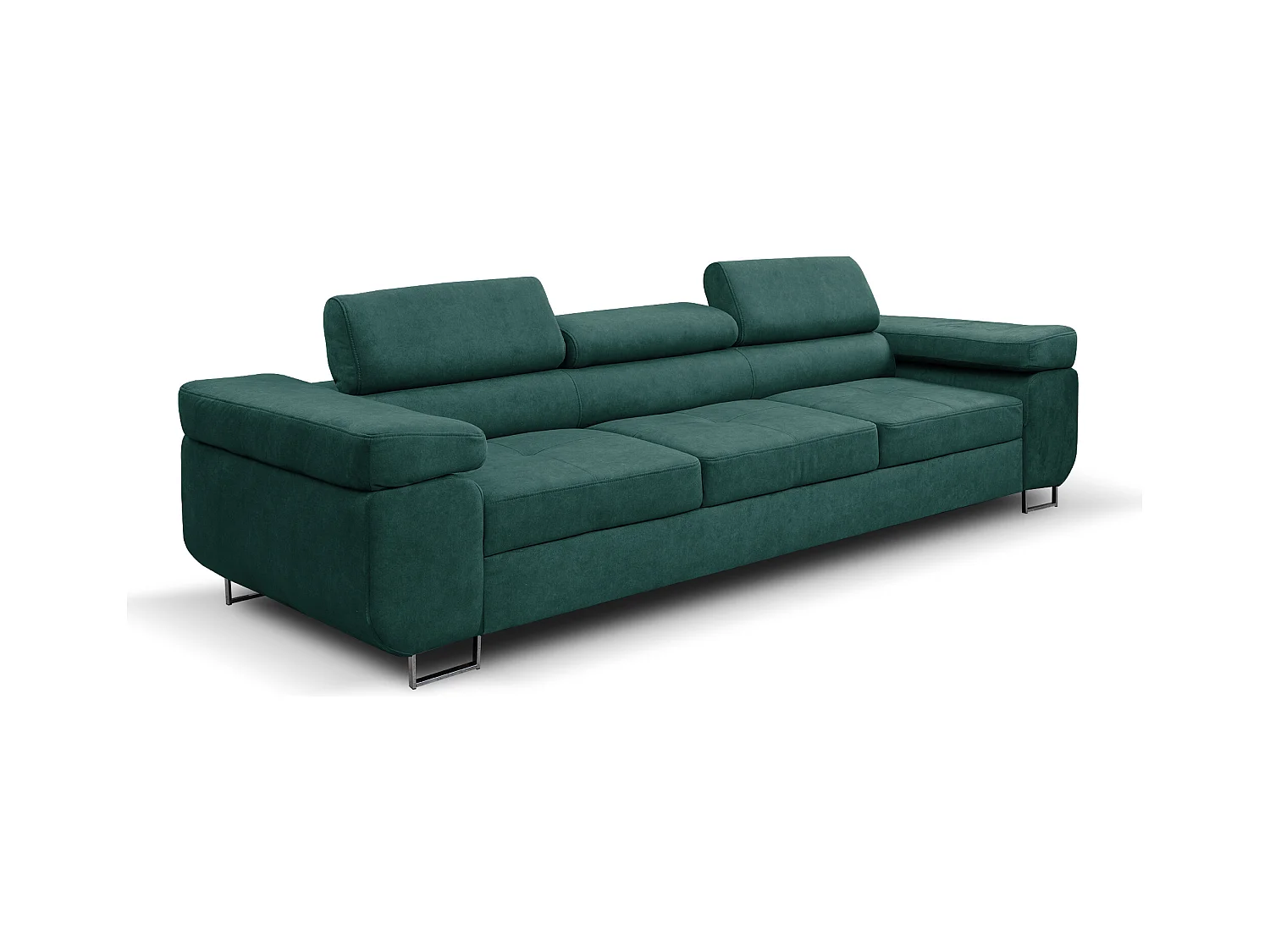 Couch Marlene mit verstellbaren Kopfstützen 274 x 97 cm, Schlaffunktion Wohnzimmersofa 3 Sitzer Freistehendes Polstersofa Sofa, grün