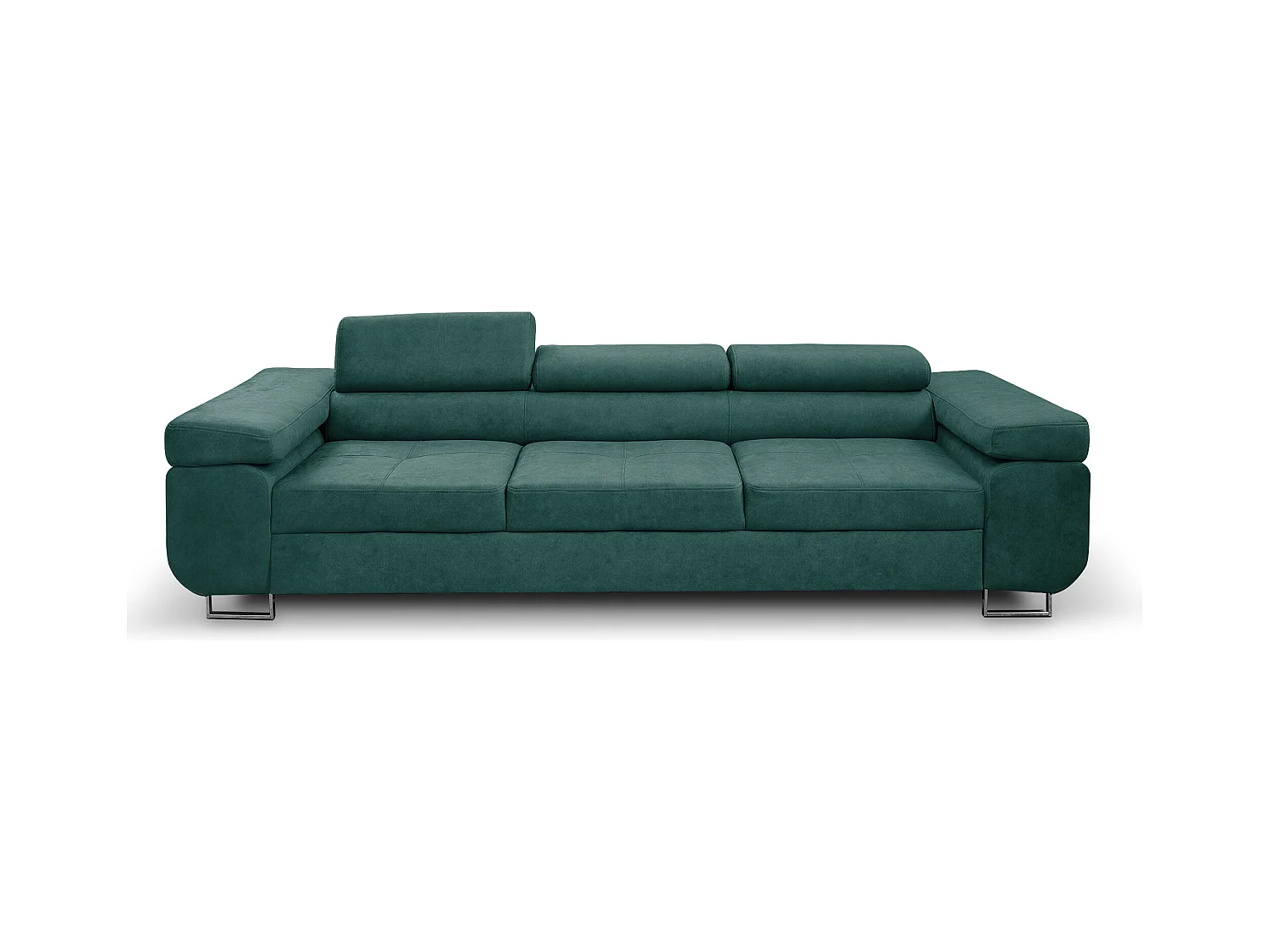 Couch Marlene mit verstellbaren Kopfstützen 274 x 97 cm, Schlaffunktion Wohnzimmersofa 3 Sitzer Freistehendes Polstersofa Sofa, grün