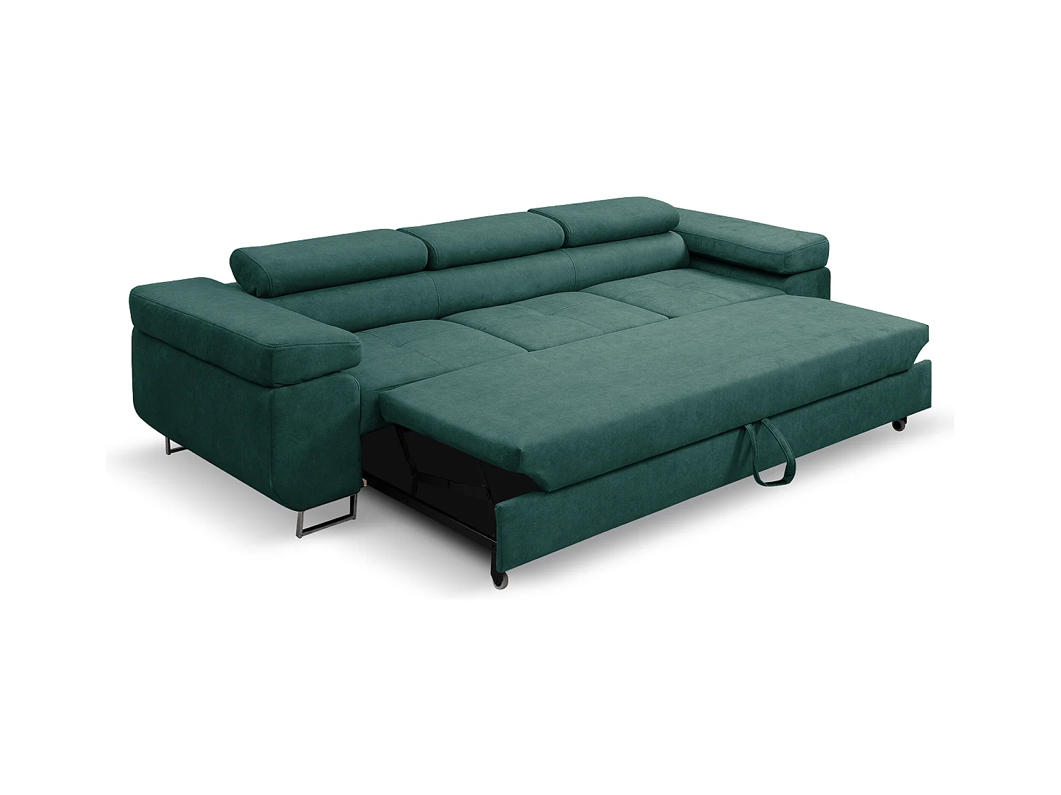 Couch Marlene mit verstellbaren Kopfstützen 274 x 97 cm, Schlaffunktion Wohnzimmersofa 3 Sitzer Freistehendes Polstersofa Sofa, grün