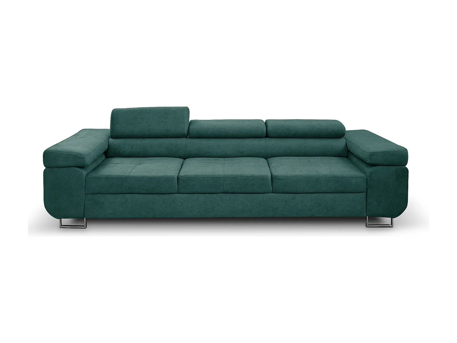Couch Marlene mit verstellbaren Kopfstützen 274 x 97 cm, Schlaffunktion Wohnzimmersofa 3 Sitzer Freistehendes Polstersofa Sofa, grün
