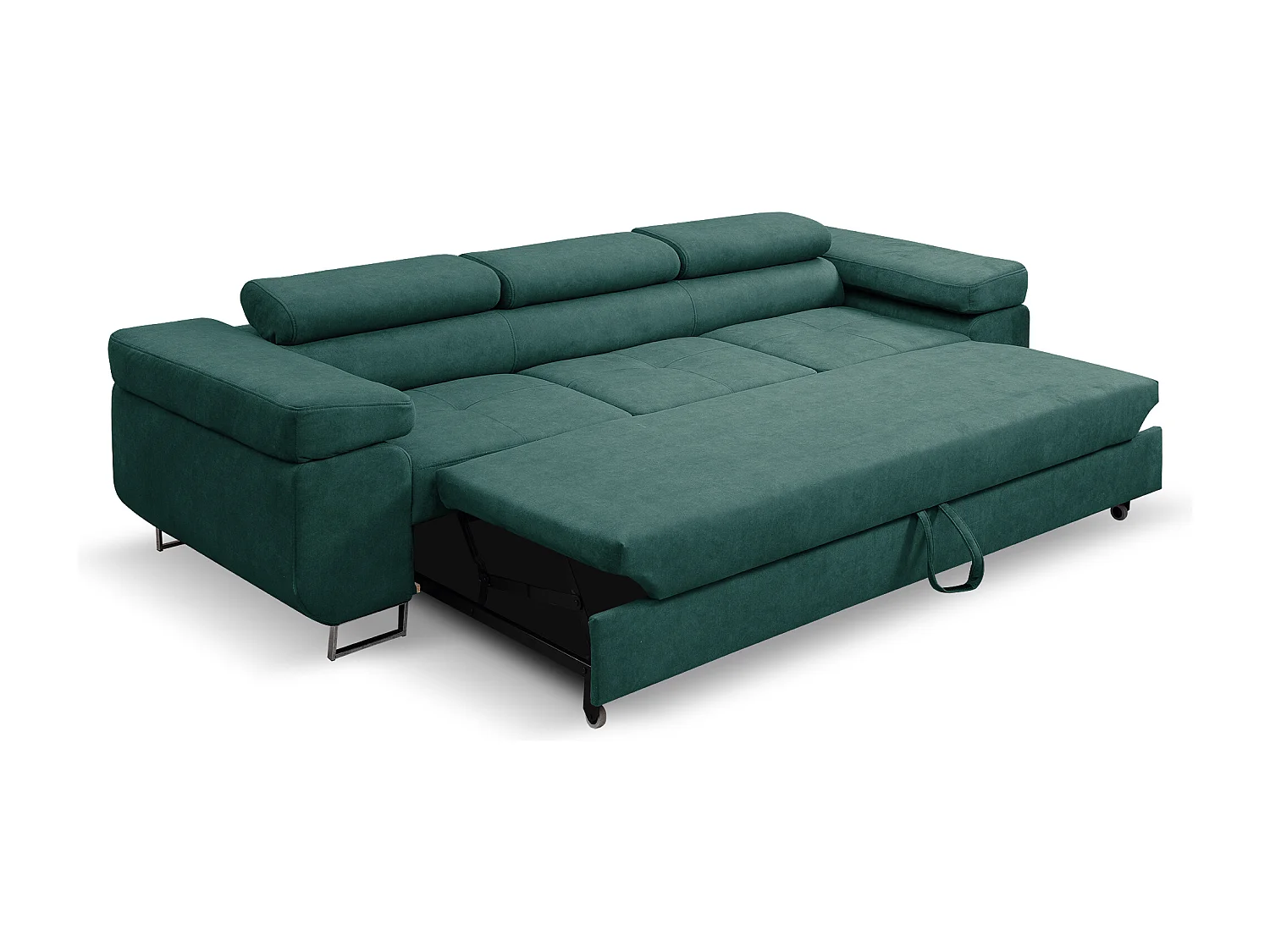 Couch Marlene mit verstellbaren Kopfstützen 274 x 97 cm, Schlaffunktion Wohnzimmersofa 3 Sitzer Freistehendes Polstersofa Sofa, grün