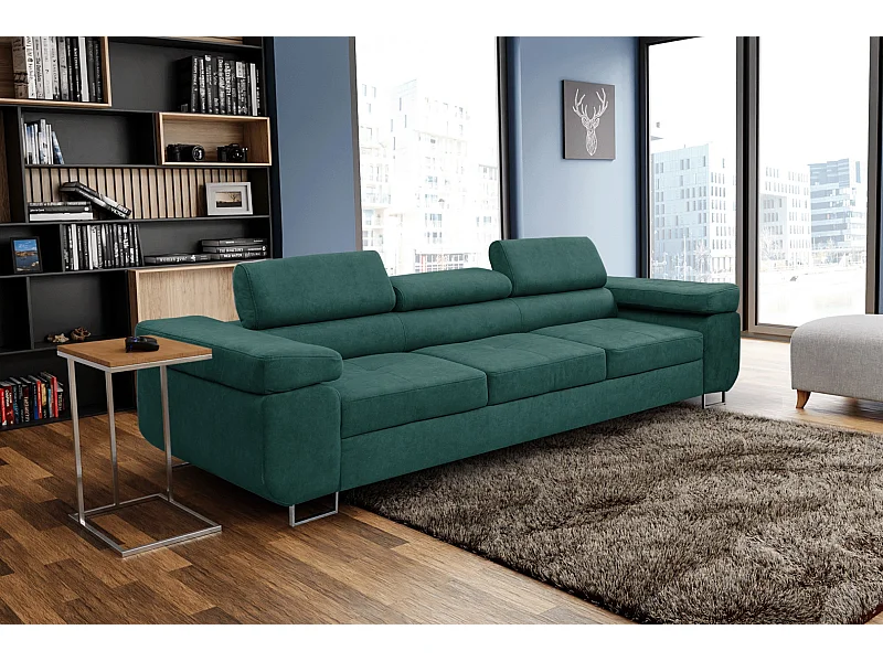 Couch Marlene mit verstellbaren Kopfstützen 274 x 97 cm, Schlaffunktion Wohnzimmersofa 3 Sitzer Freistehendes Polstersofa Sofa, grün