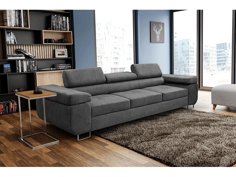 Couch Marlene mit verstellbaren Kopfstützen 274 x 97 cm, Schlaffunktion Wohnzimmersofa 3 Sitzer Freistehendes Polstersofa Sofa, grau