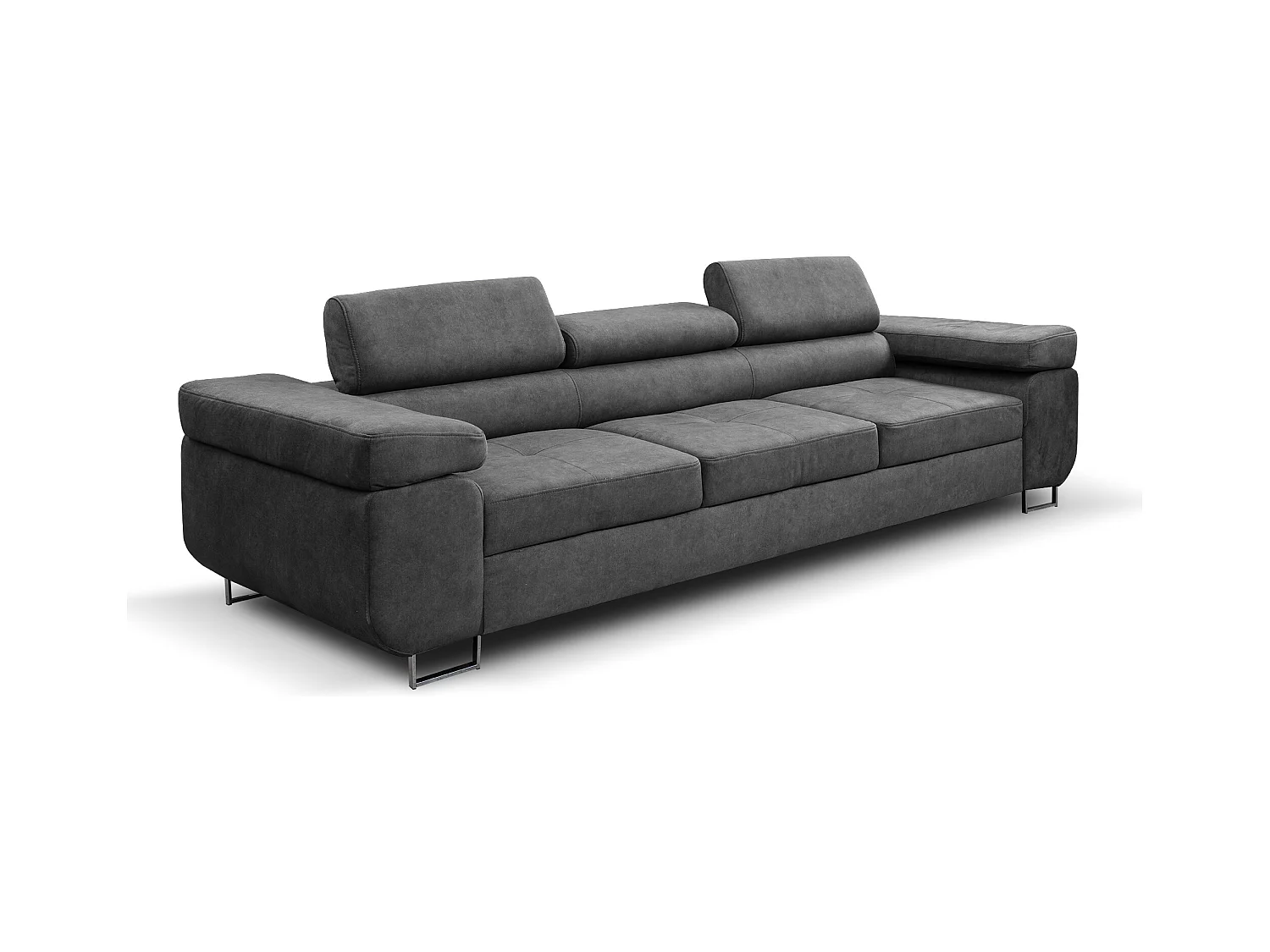 Couch Marlene mit verstellbaren Kopfstützen 274 x 97 cm, Schlaffunktion Wohnzimmersofa 3 Sitzer Freistehendes Polstersofa Sofa, grau