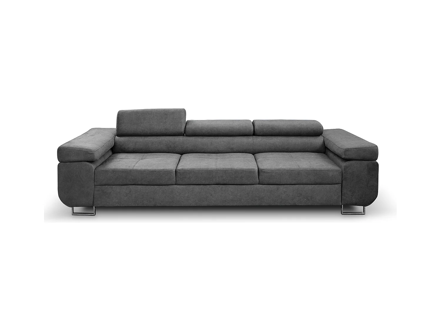 Couch Marlene mit verstellbaren Kopfstützen 274 x 97 cm, Schlaffunktion Wohnzimmersofa 3 Sitzer Freistehendes Polstersofa Sofa, grau