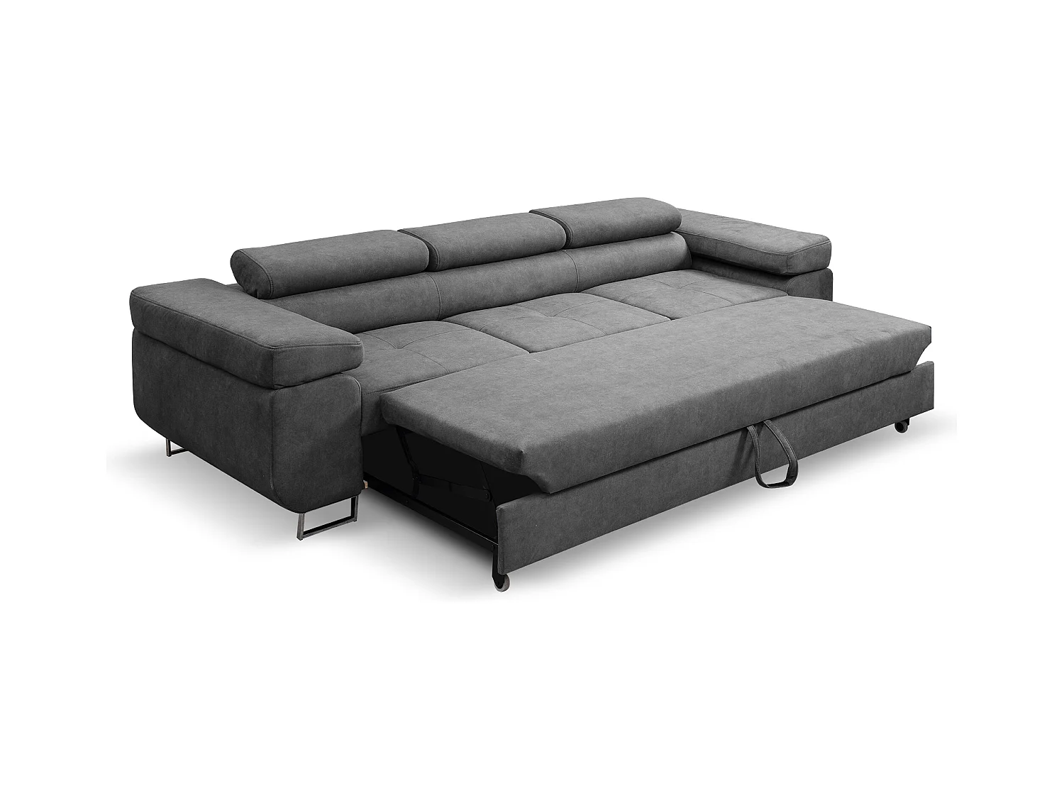 Couch Marlene mit verstellbaren Kopfstützen 274 x 97 cm, Schlaffunktion Wohnzimmersofa 3 Sitzer Freistehendes Polstersofa Sofa, grau