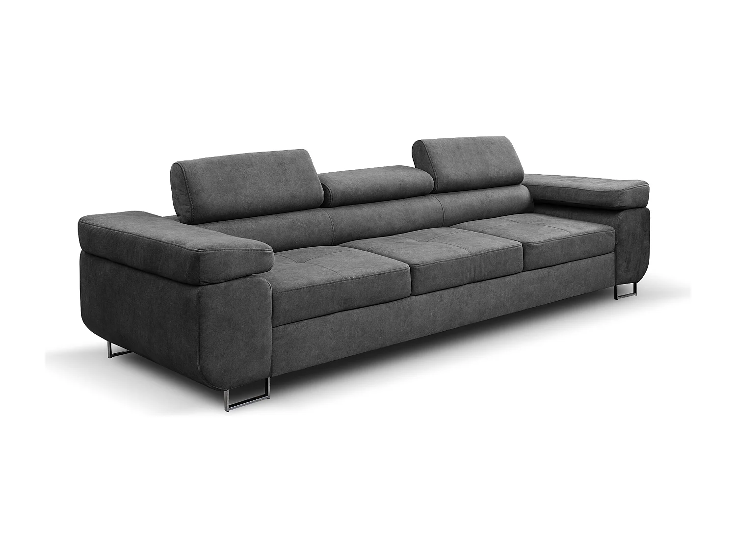 Couch Marlene mit verstellbaren Kopfstützen 274 x 97 cm, Schlaffunktion Wohnzimmersofa 3 Sitzer Freistehendes Polstersofa Sofa, grau