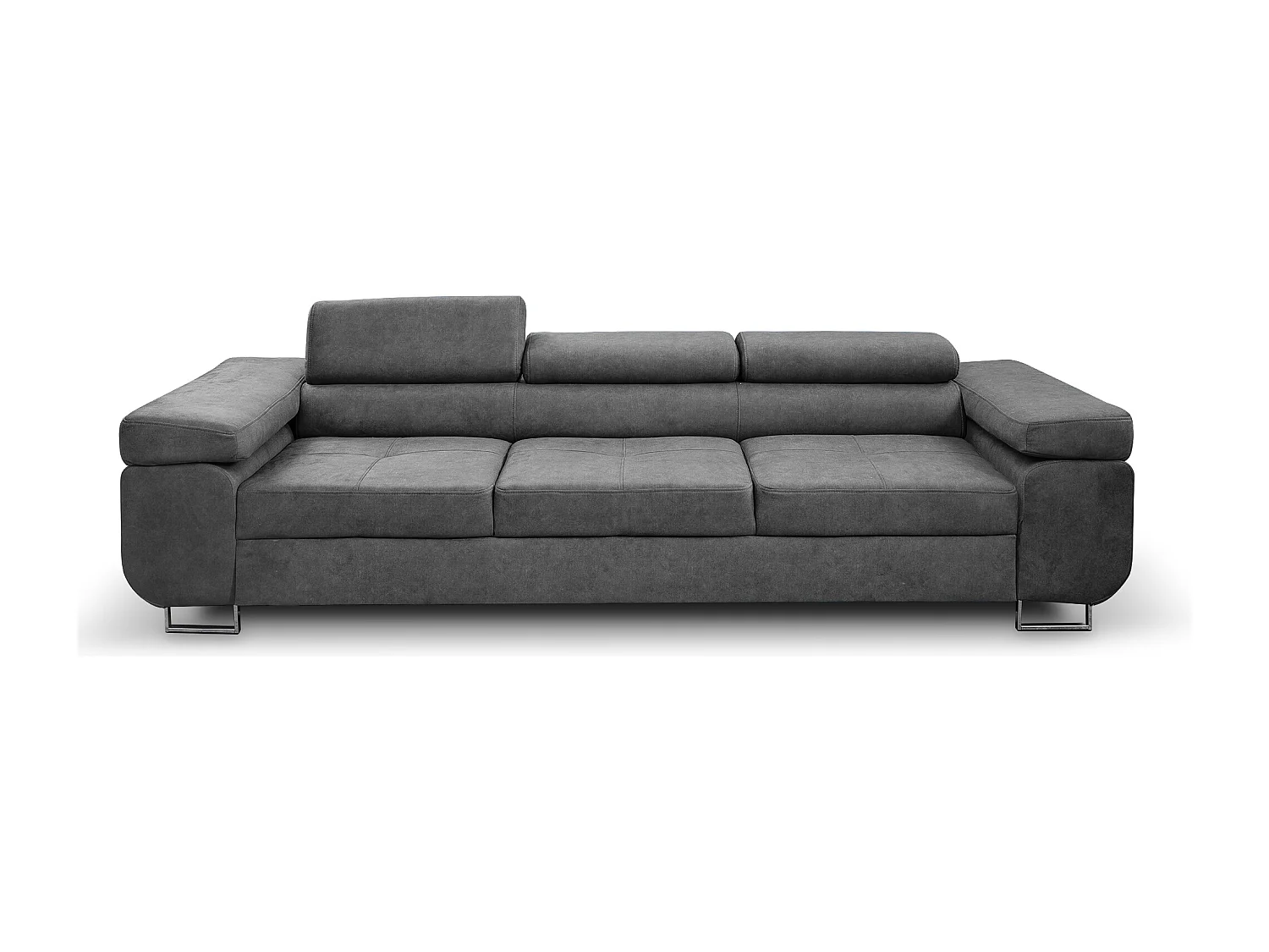 Couch Marlene mit verstellbaren Kopfstützen 274 x 97 cm, Schlaffunktion Wohnzimmersofa 3 Sitzer Freistehendes Polstersofa Sofa, grau