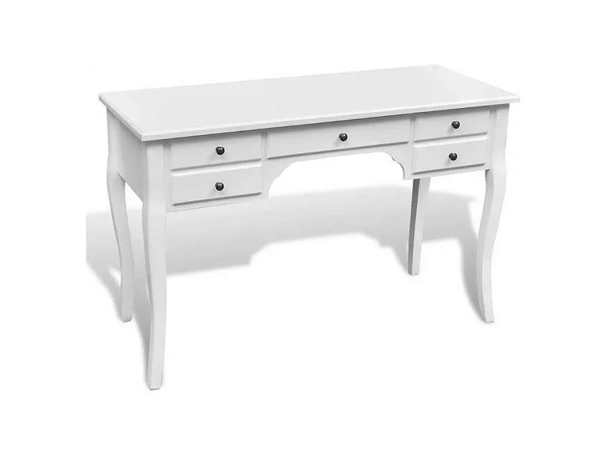 Bureau 5 tiroirs bois et pin massif blanc Blush