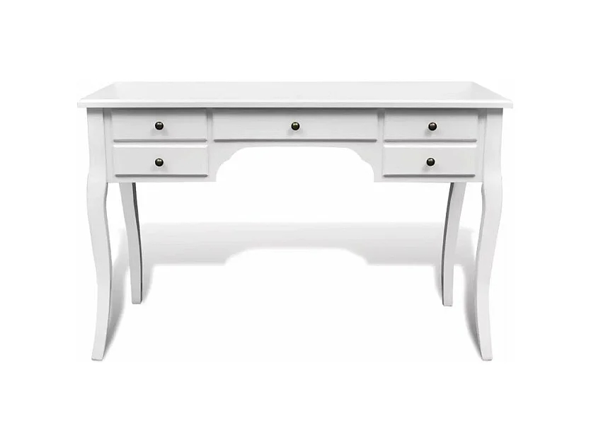 Bureau 5 tiroirs bois et pin massif blanc Blush