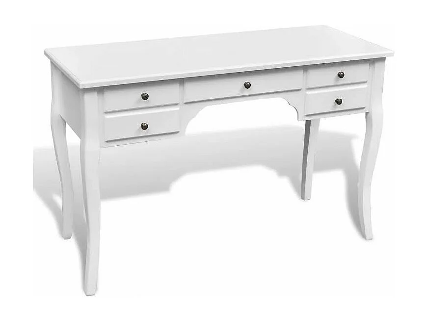 Bureau 5 tiroirs bois et pin massif blanc Blush