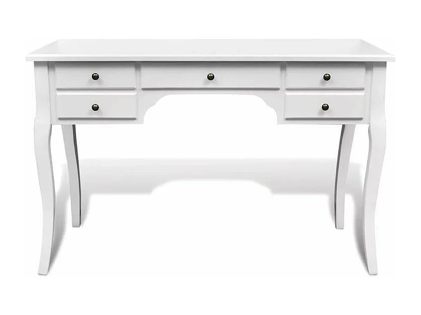 Bureau 5 tiroirs bois et pin massif blanc Blush