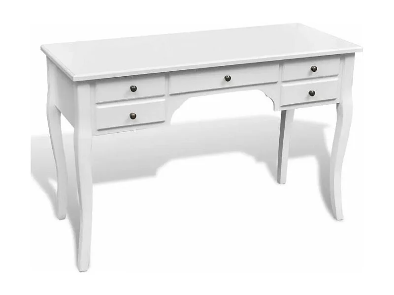 Bureau 5 tiroirs bois et pin massif blanc Blush