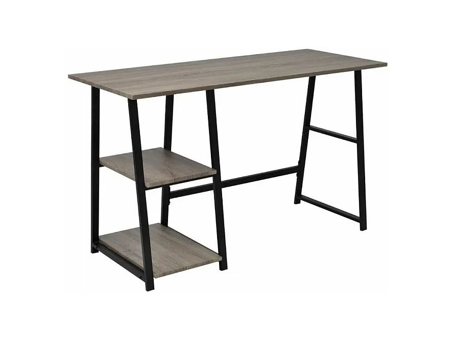 Bureau 2 étagères bois gris et métal noir Stracco