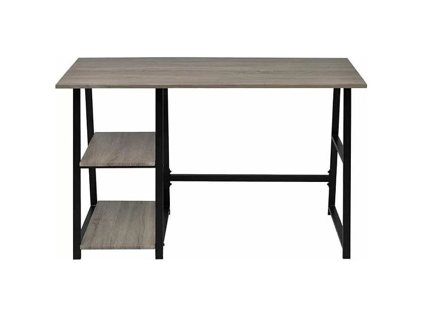 Bureau 2 étagères bois gris et métal noir Stracco