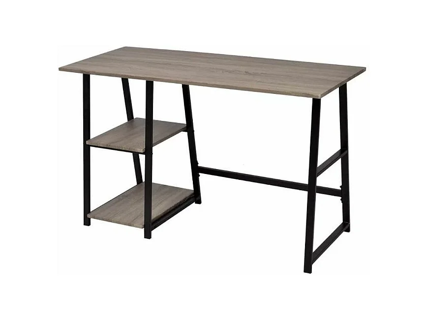 Bureau 2 étagères bois gris et métal noir Stracco