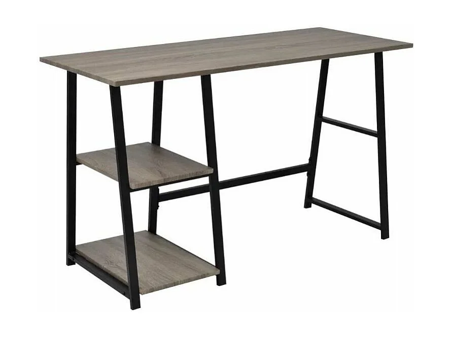 Bureau 2 étagères bois gris et métal noir Stracco