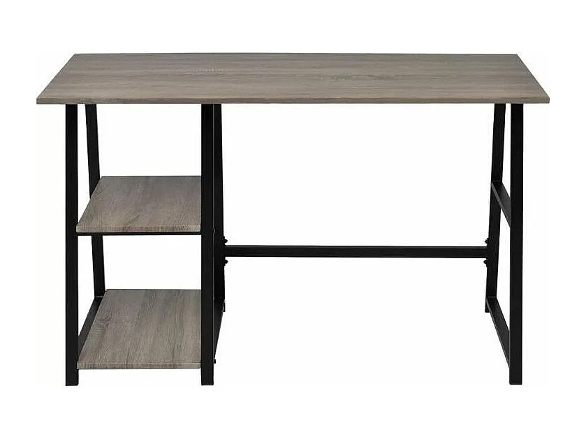 Bureau 2 étagères bois gris et métal noir Stracco