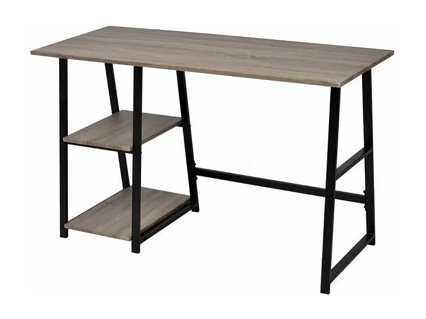 Bureau 2 étagères bois gris et métal noir Stracco
