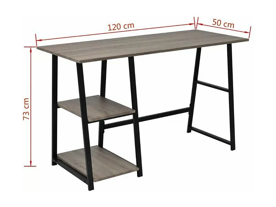Bureau 2 étagères bois gris et métal noir Stracco