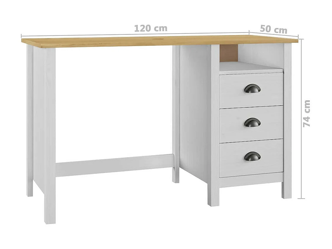 Bureau Hill Range avec 3 tiroirs 120x50x74 Pin solide 2