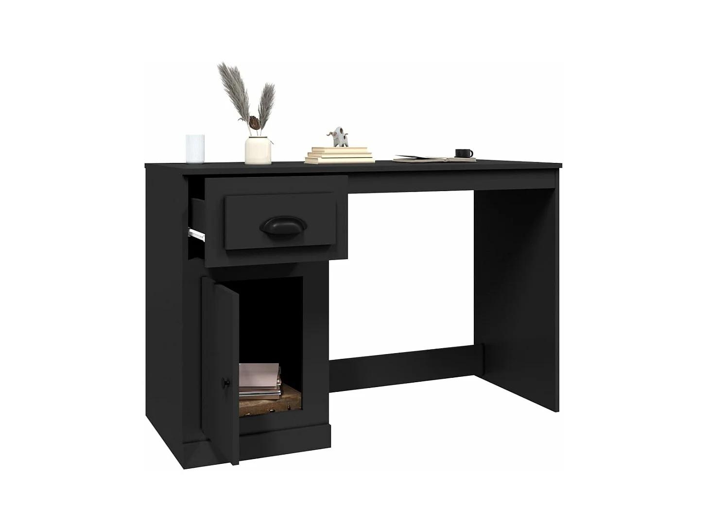Bureau avec tiroir noir 115x50x75 bois d'ingénierie