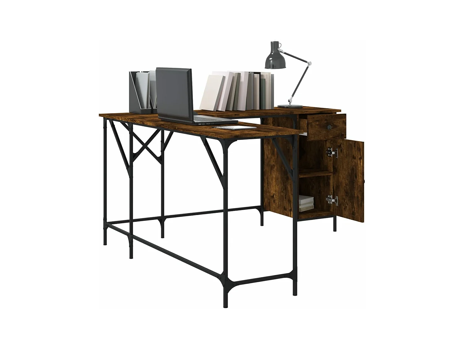 Bureau chêne fumé 141x141x75 bois d'ingénierie