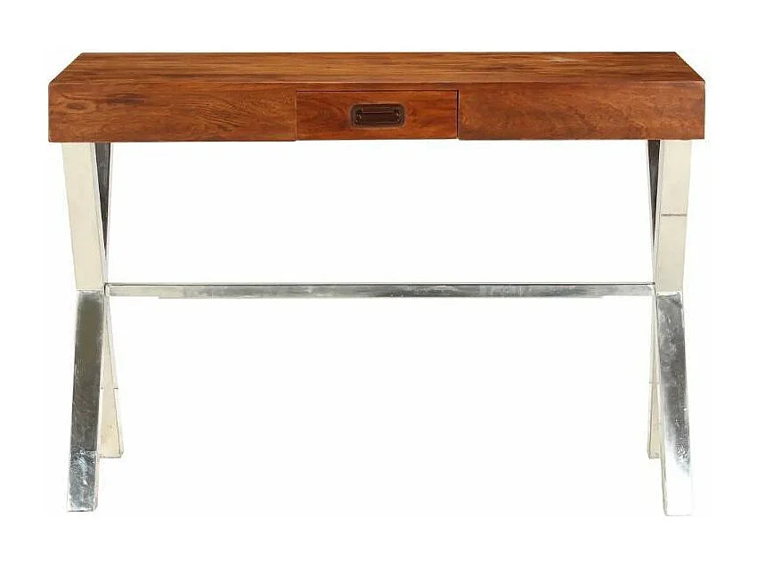 Bureau 1 tiroir acacia massif laqué métal argenté Valdy