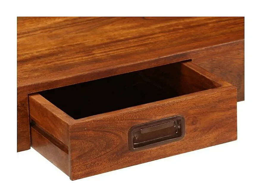 Bureau 1 tiroir acacia massif laqué métal argenté Valdy