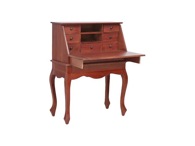 Bureau 9 tiroirs acajou massif foncé Maldone