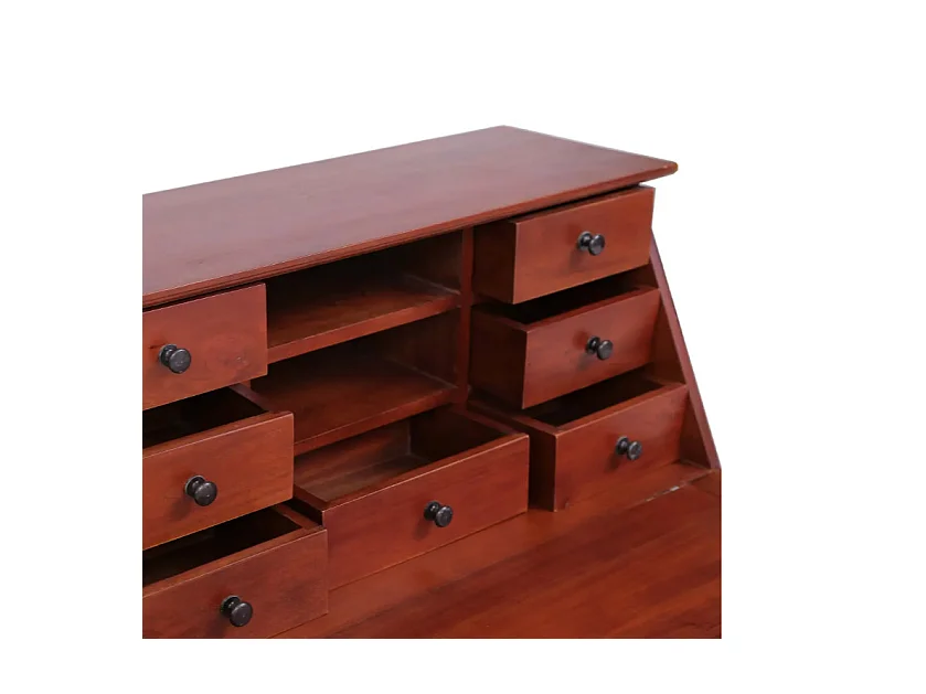 Bureau 9 tiroirs acajou massif foncé Maldone