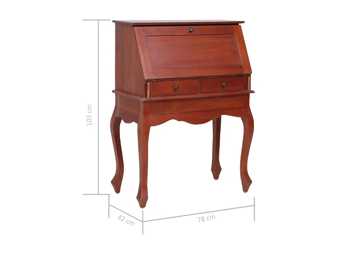 Bureau 9 tiroirs acajou massif foncé Maldone