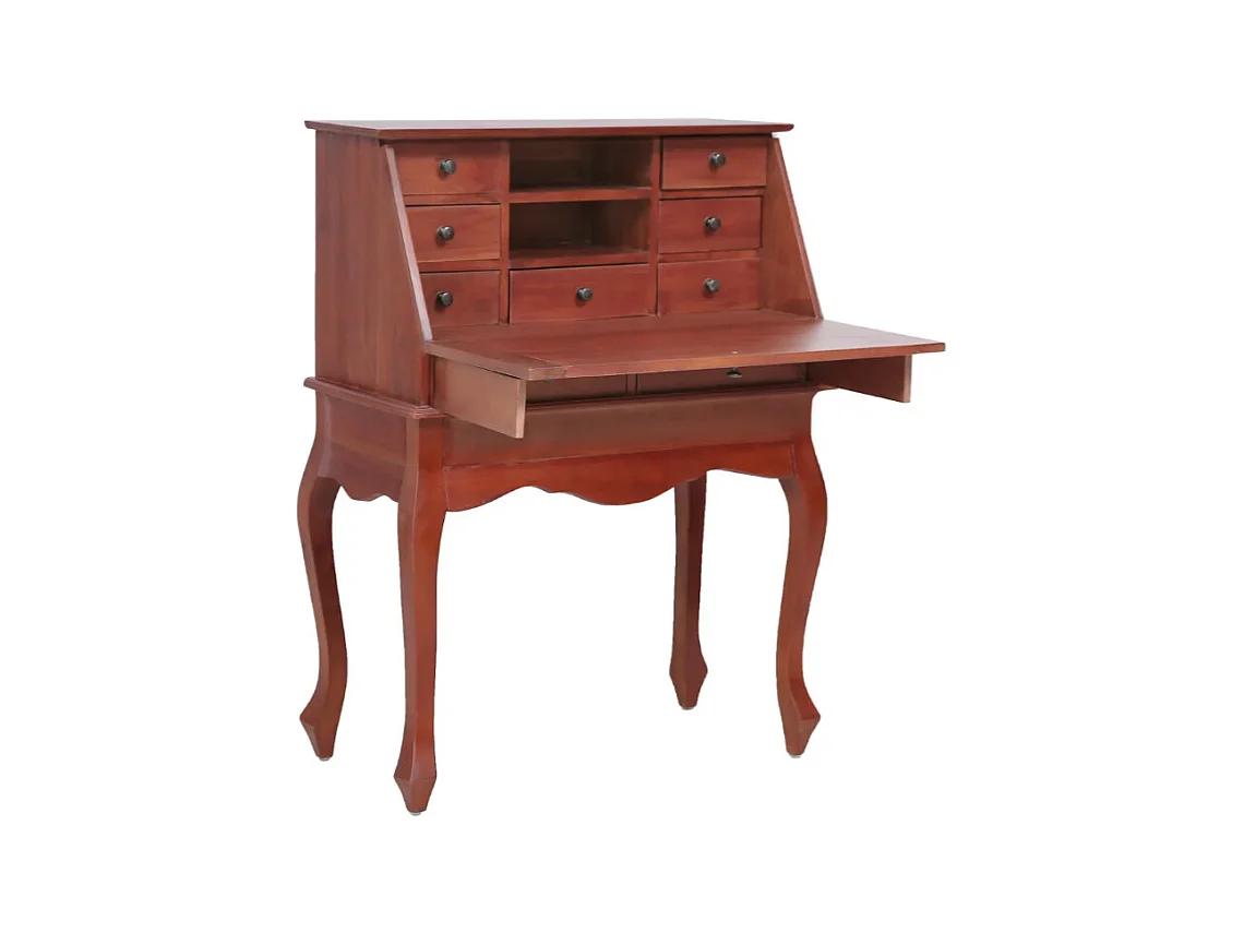 Bureau 9 tiroirs acajou massif foncé Maldone