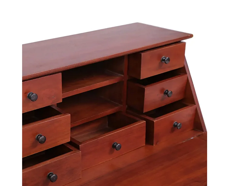 Bureau 9 tiroirs acajou massif foncé Maldone