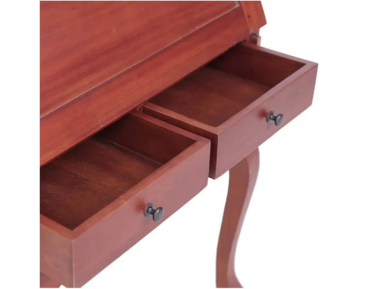 Bureau 9 tiroirs acajou massif foncé Maldone