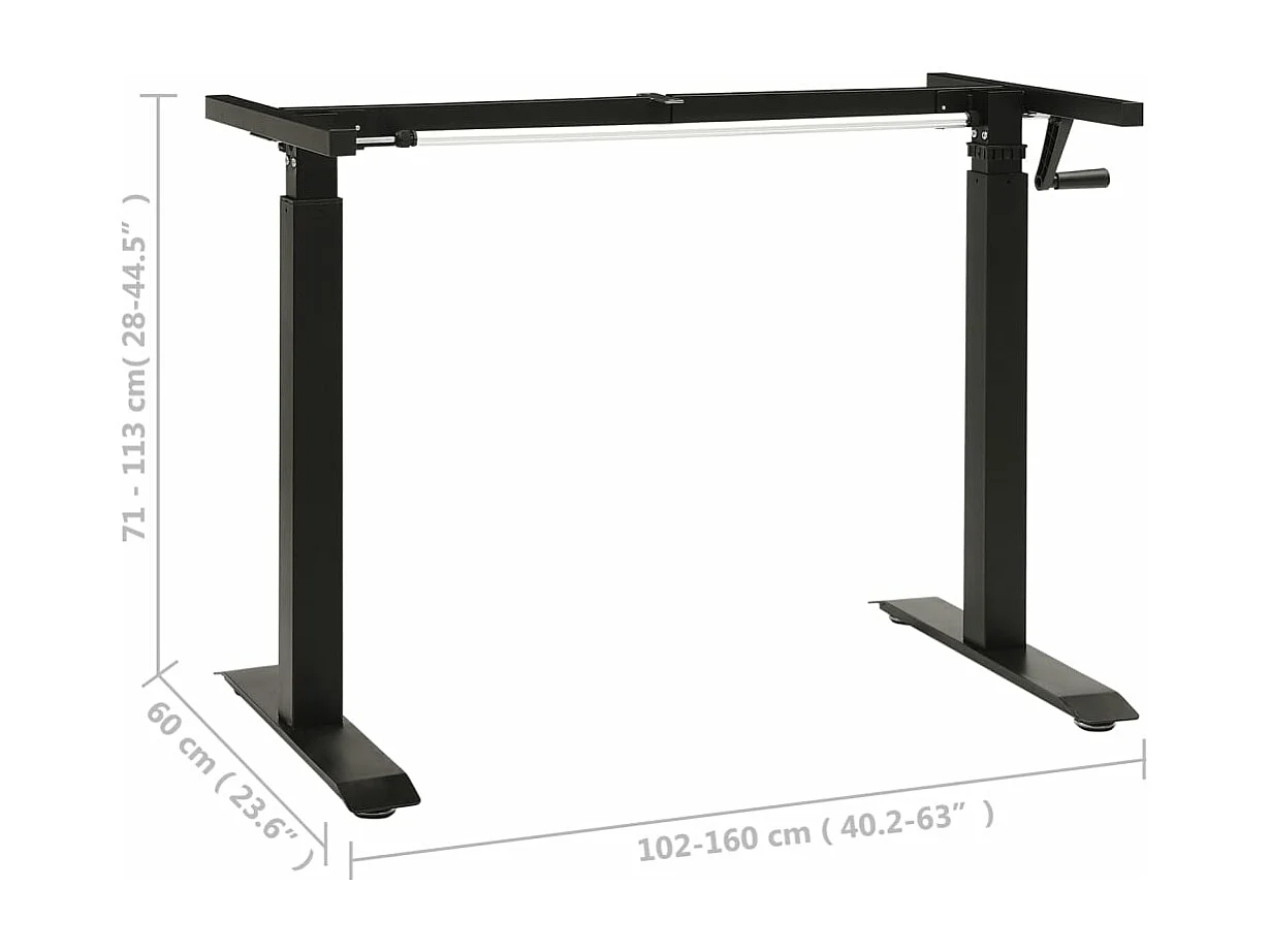 Cadre de bureau en hauteur réglable avec manivelle manuel Noir