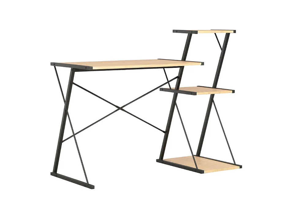 Bureau 3 étagères chêne clair et métal noir Kajal