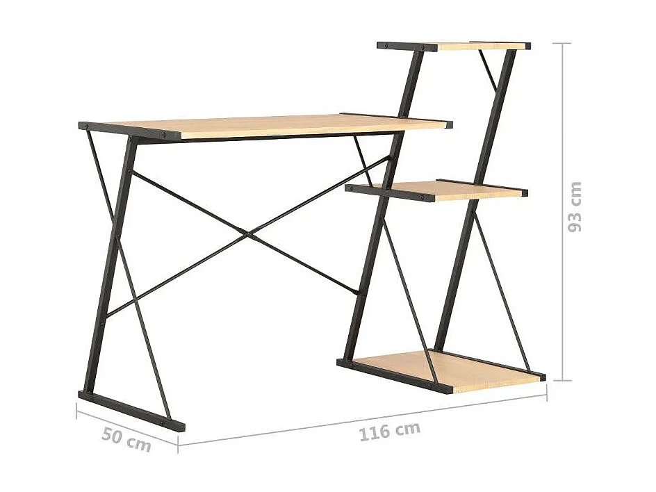 Bureau 3 étagères chêne clair et métal noir Kajal