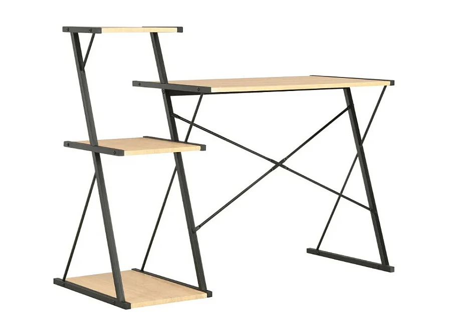 Bureau 3 étagères chêne clair et métal noir Kajal