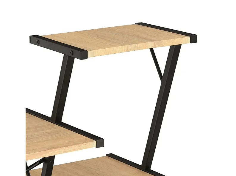 Bureau 3 étagères chêne clair et métal noir Kajal