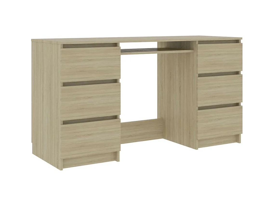 Bureau bois chêne sonoma 6 tiroirs Study 140cm