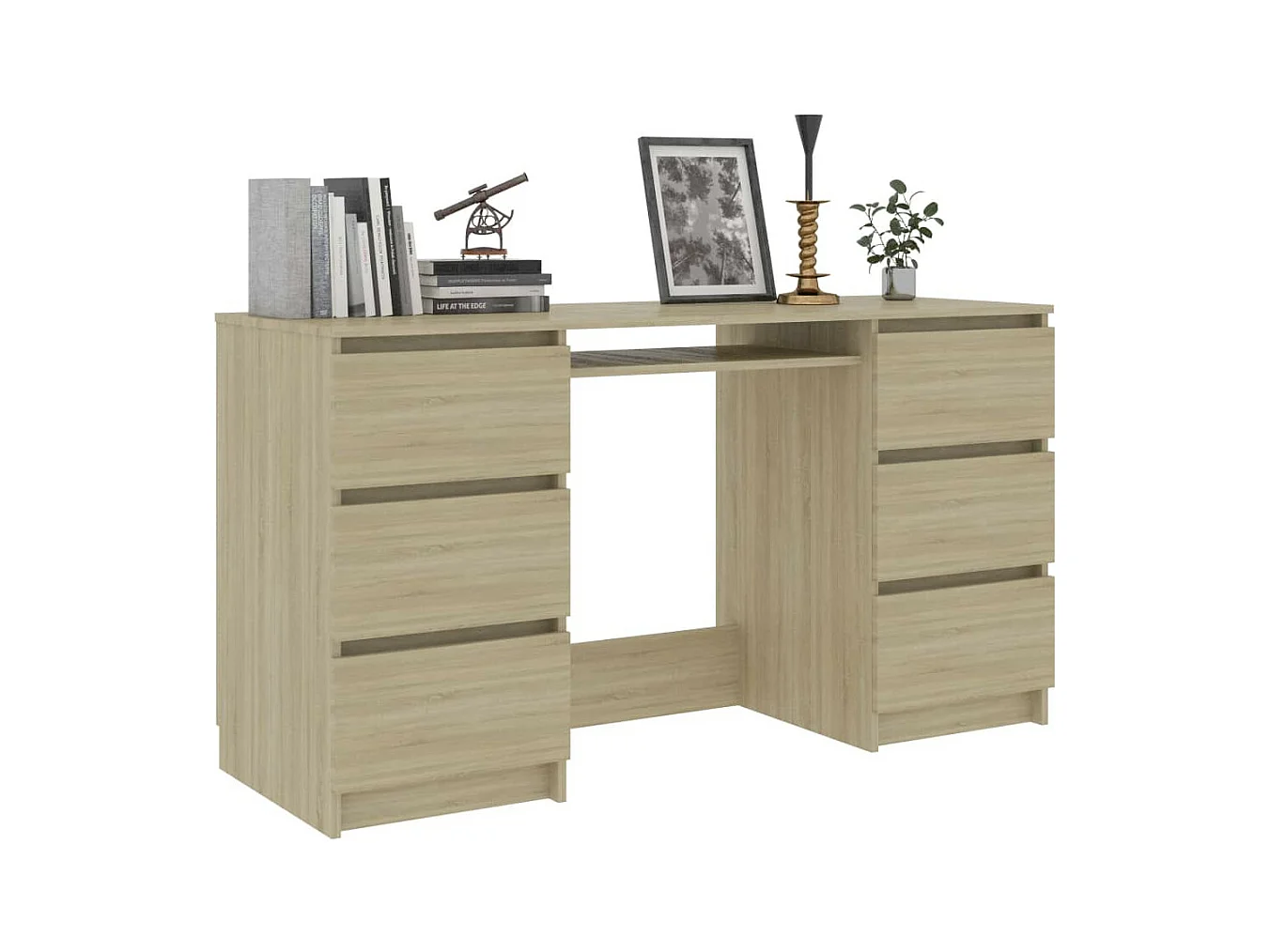 Bureau bois chêne sonoma 6 tiroirs Study 140cm