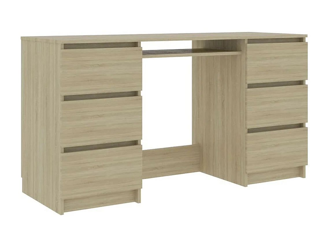 Bureau bois chêne sonoma 6 tiroirs Study 140cm