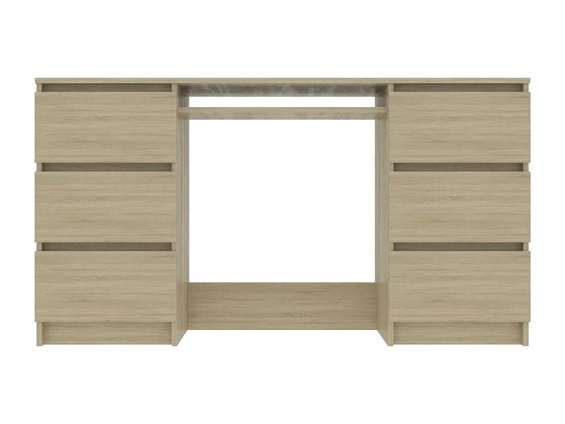 Bureau bois chêne sonoma 6 tiroirs Study 140cm